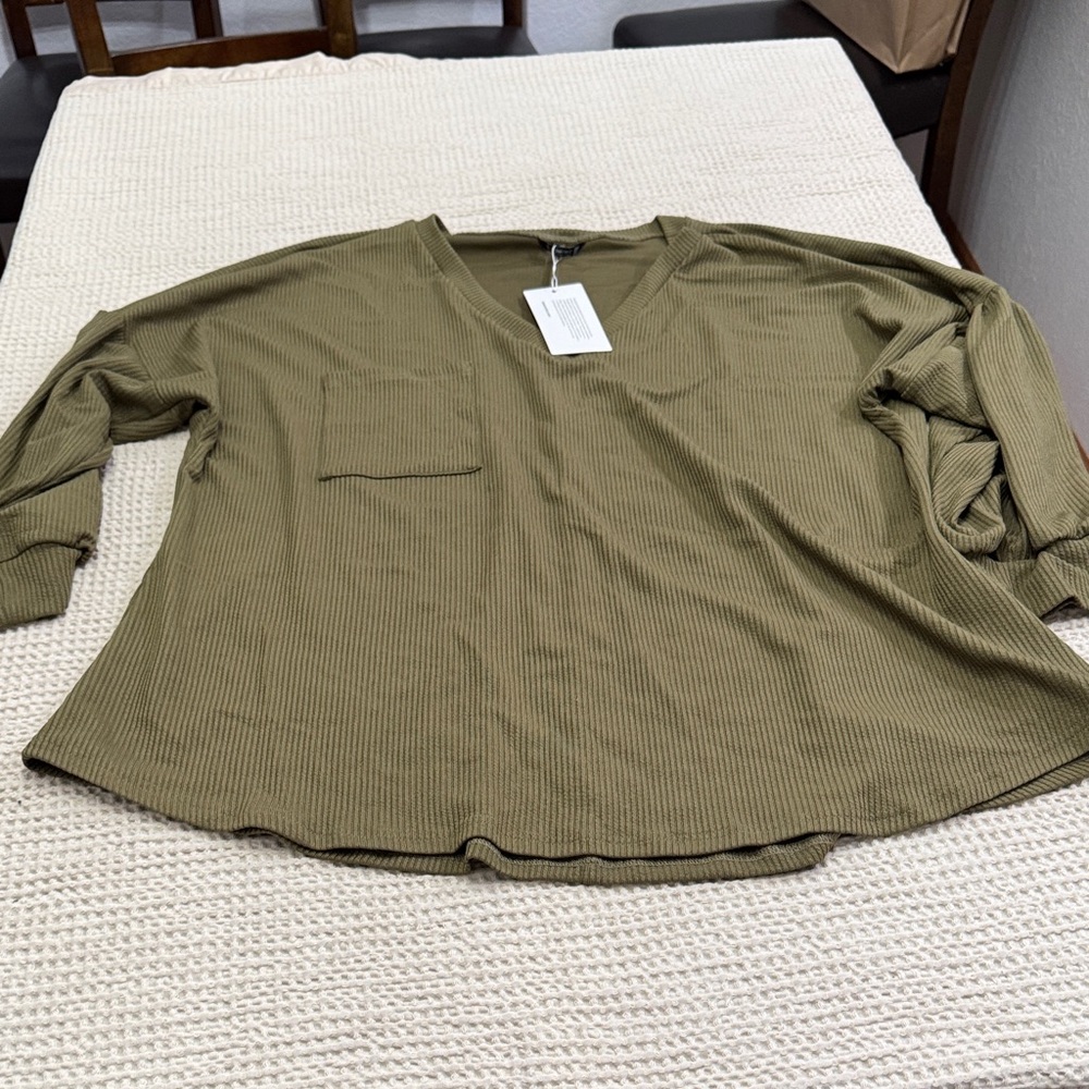 Women Plus Size BloomChic Olive Long Sleeve Ribbed Top